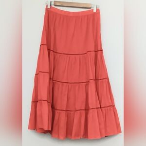 J Crew Tiered Midi Skirt Women's Size S Orange Pullon Cotton A-Line Pre-owned